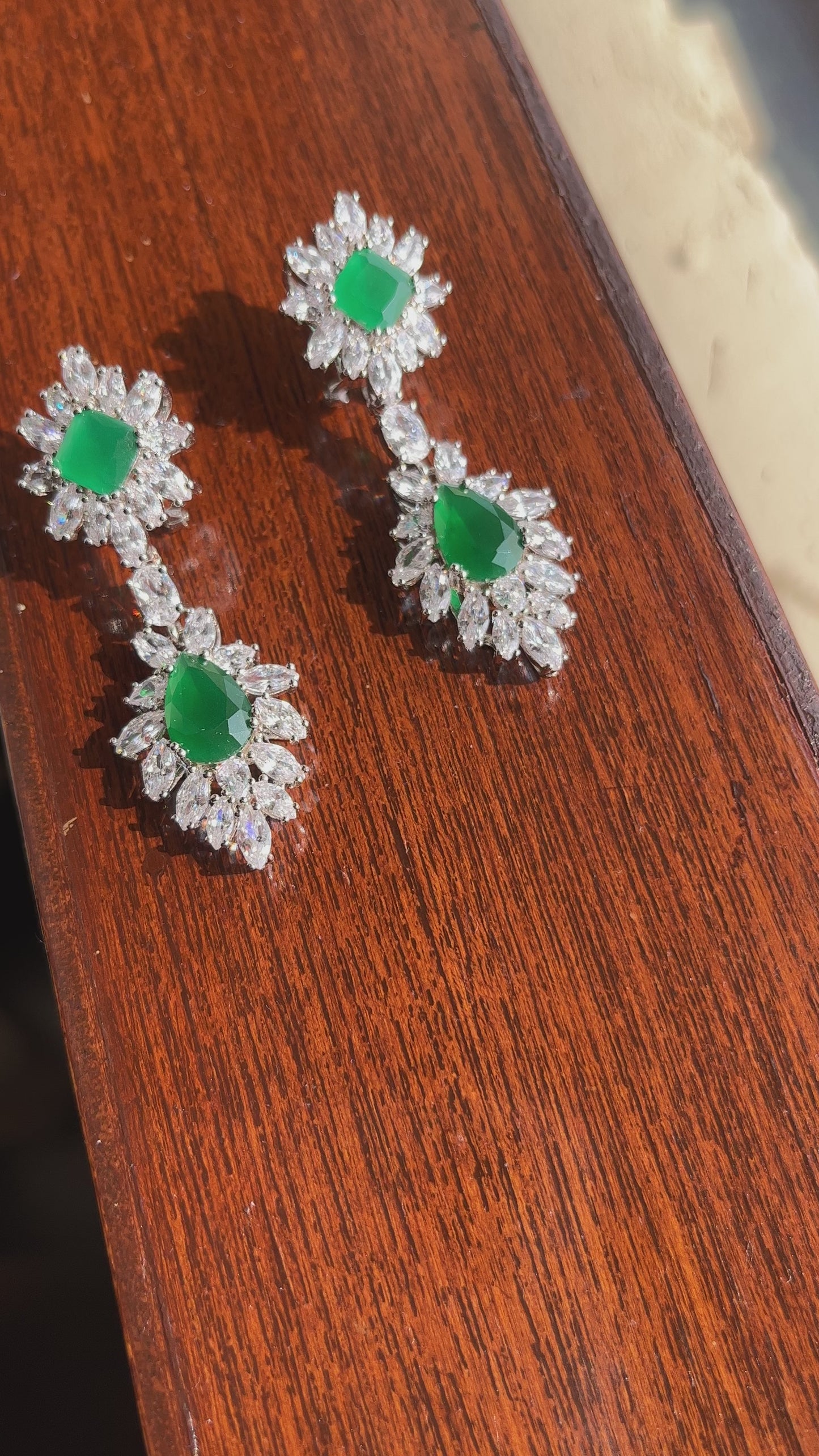 Load and play video in Gallery viewer, Emerald Diamanté Earrings
