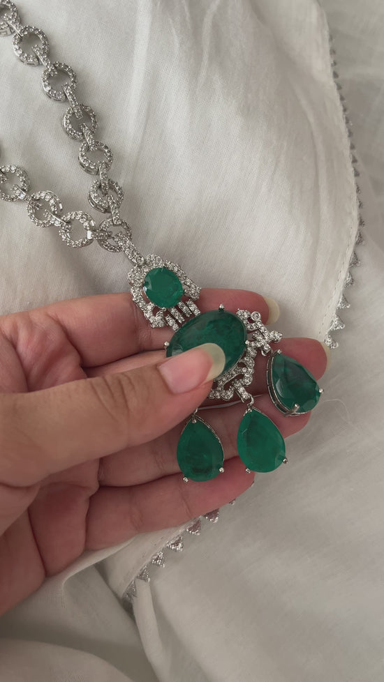 Load and play video in Gallery viewer, Emerald Green Drops Necklace Set
