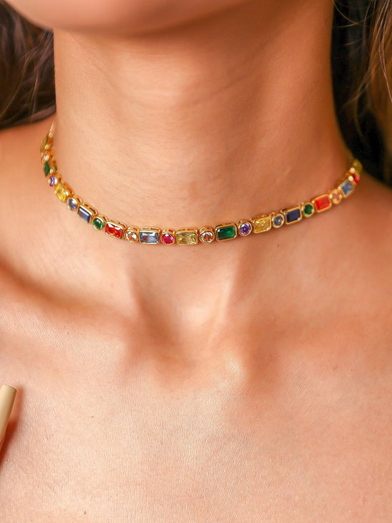 Load image into Gallery viewer, Round &amp;amp; emerald cut multi sapphire choker - Zevar King
