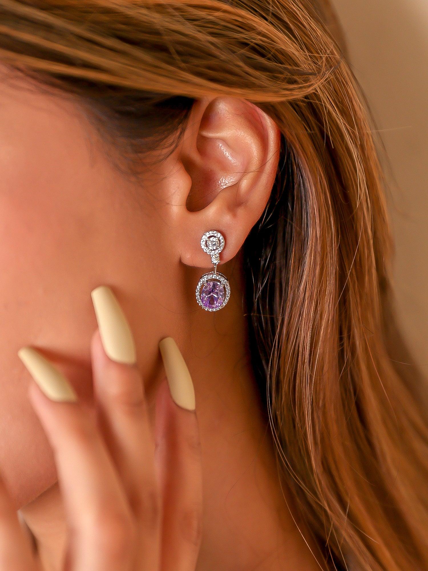 Halo diamanté & semi precious stone earrings - Zevar King