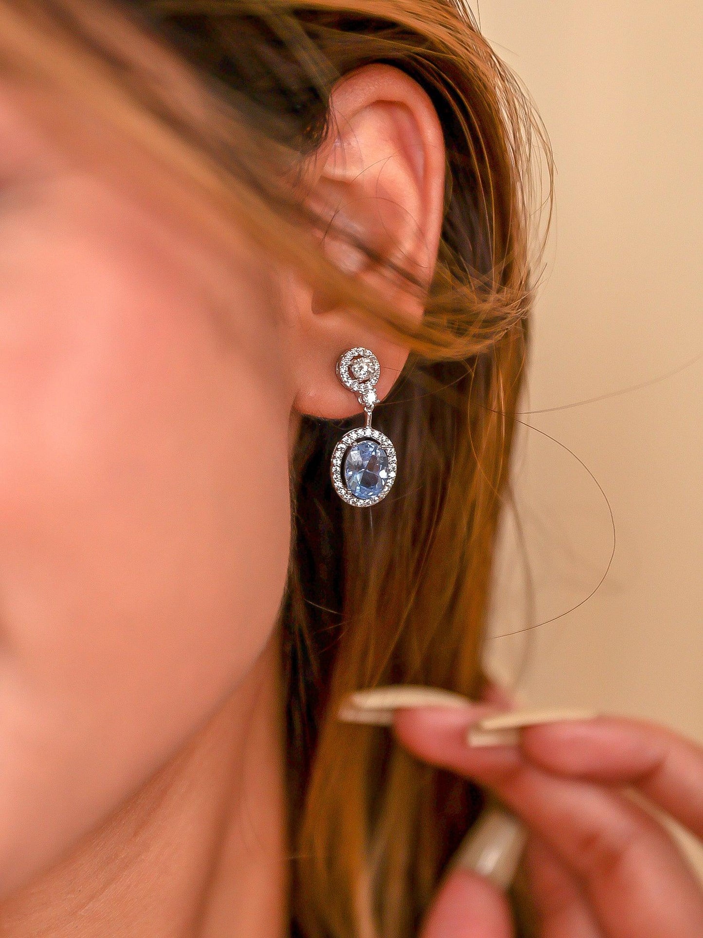 Load image into Gallery viewer, Halo diamanté &amp;amp; semi precious stone earrings - Zevar King
