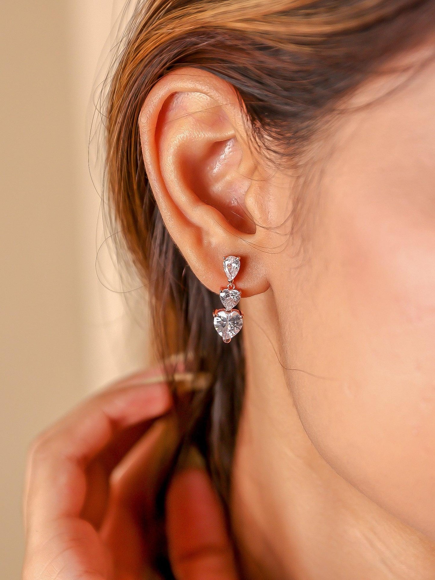 Triple heart diamanté earrings - Zevar King