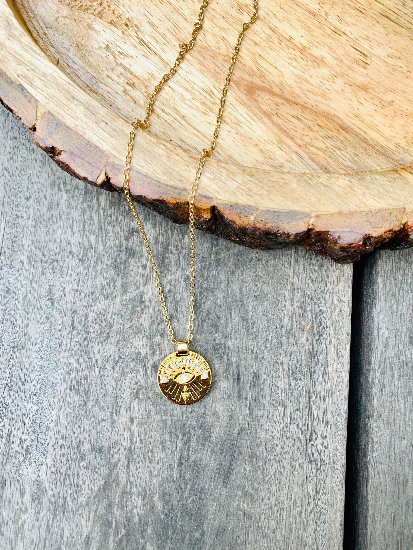Gold Coin Evil Eye Necklace - Zevar King