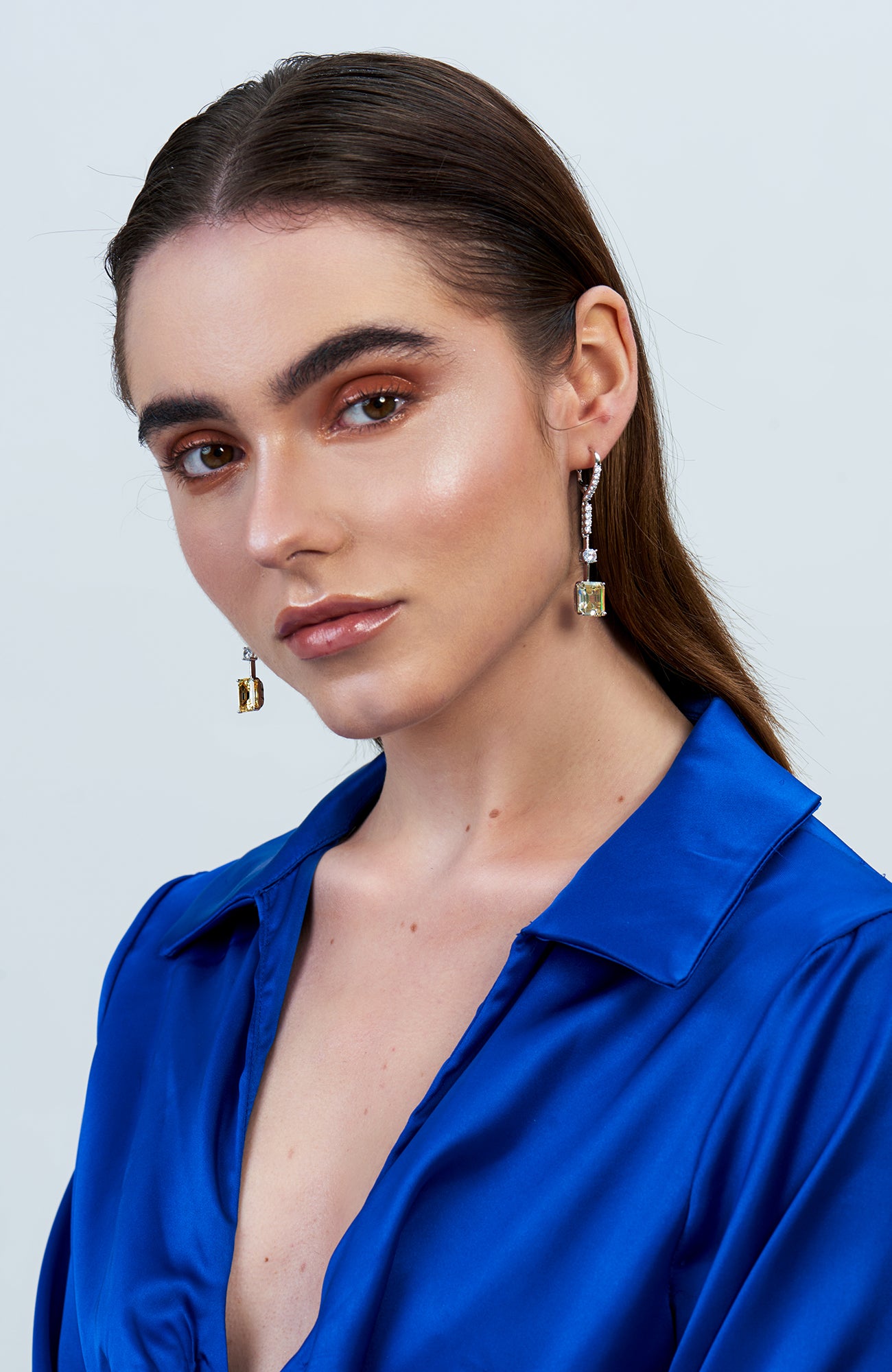 Margaret Emerald Cut Long Diamanté Earrings