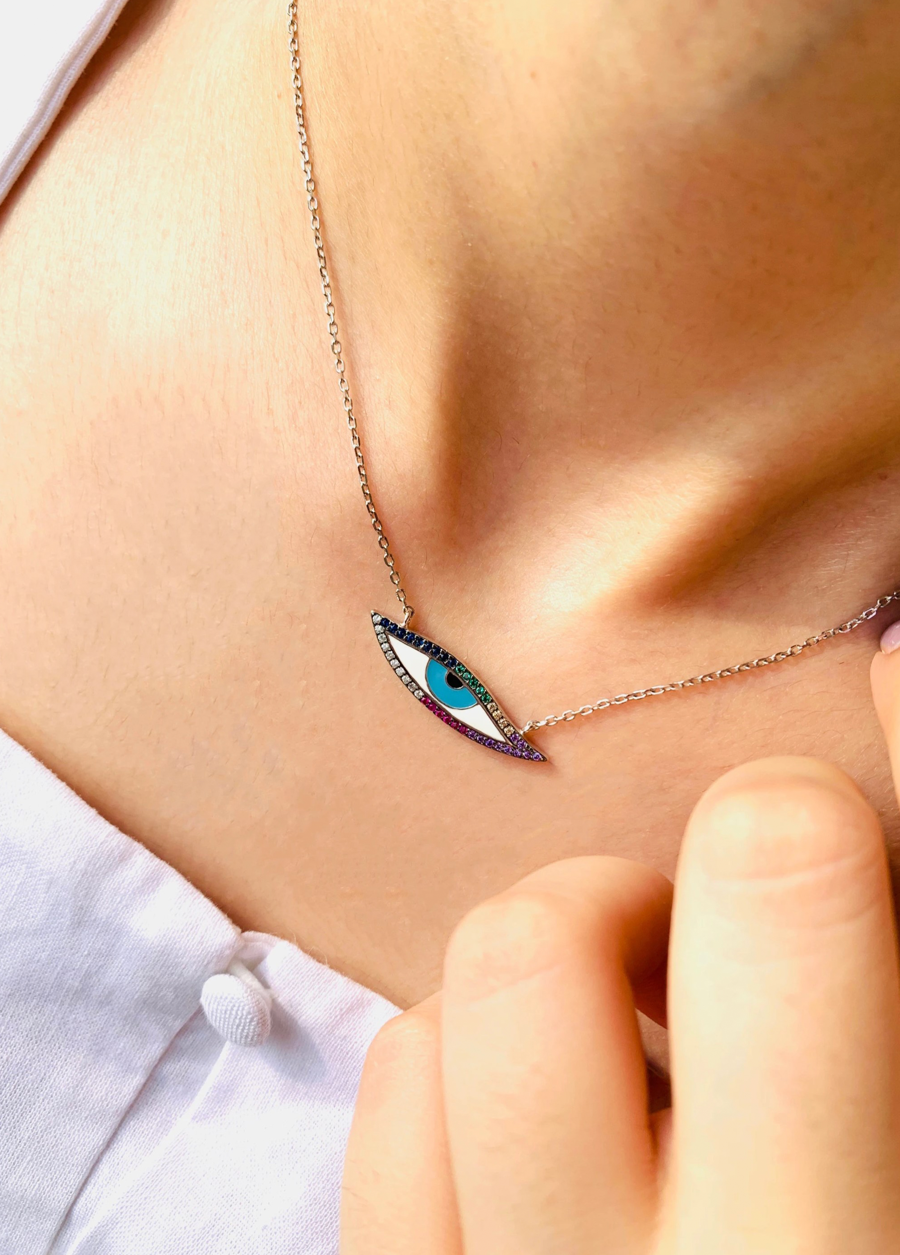 92.5 Silver Evil Eye Necklace - Zevar King
