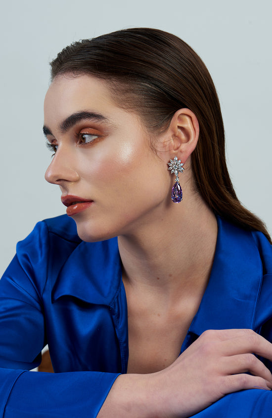Tiffany Flower Diamanté Drop Earrings