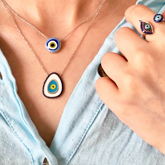 92.5 Silver Evil Eye Ring - Zevar King