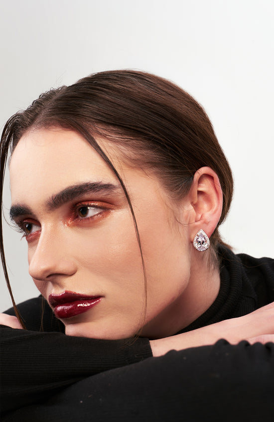 Banita Sandhu in Lois Drop Cut Solitaire Diamanté Studs