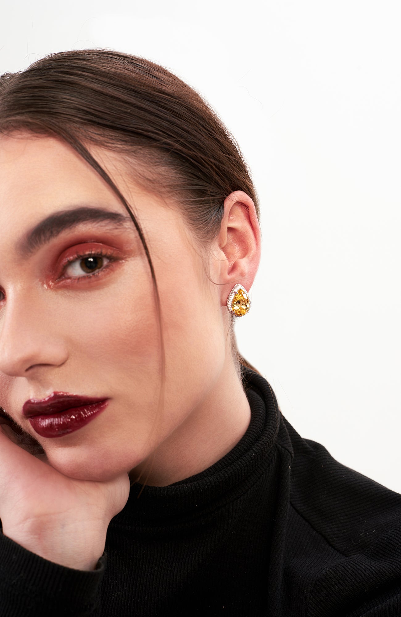 Banita Sandhu in Lois Drop Cut Solitaire Diamanté Studs