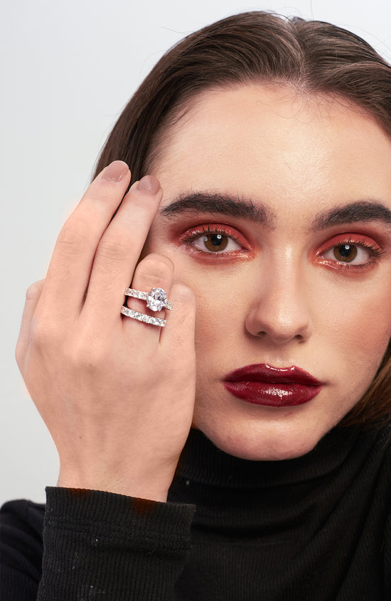 Sara Oval Cut Diamanté Double Band Ring