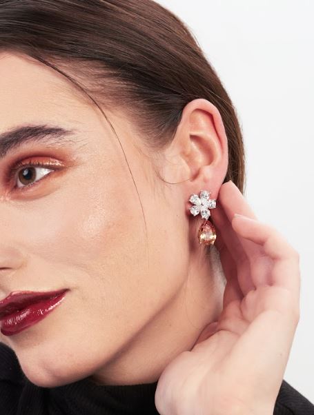 Peta Flower Drop Diamanté Earrings