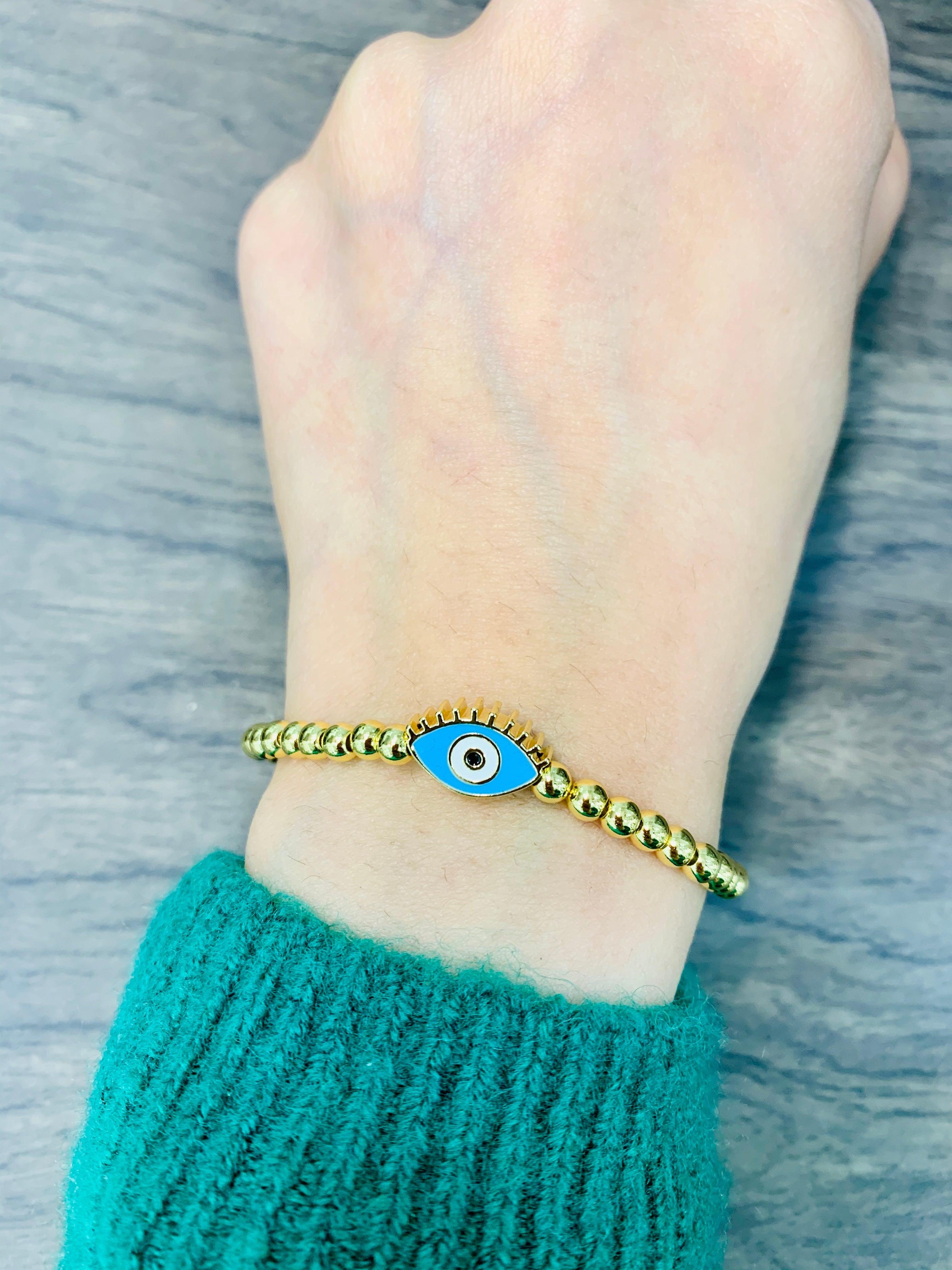Gold Ball Evil Eye Bracelet - Zevar King