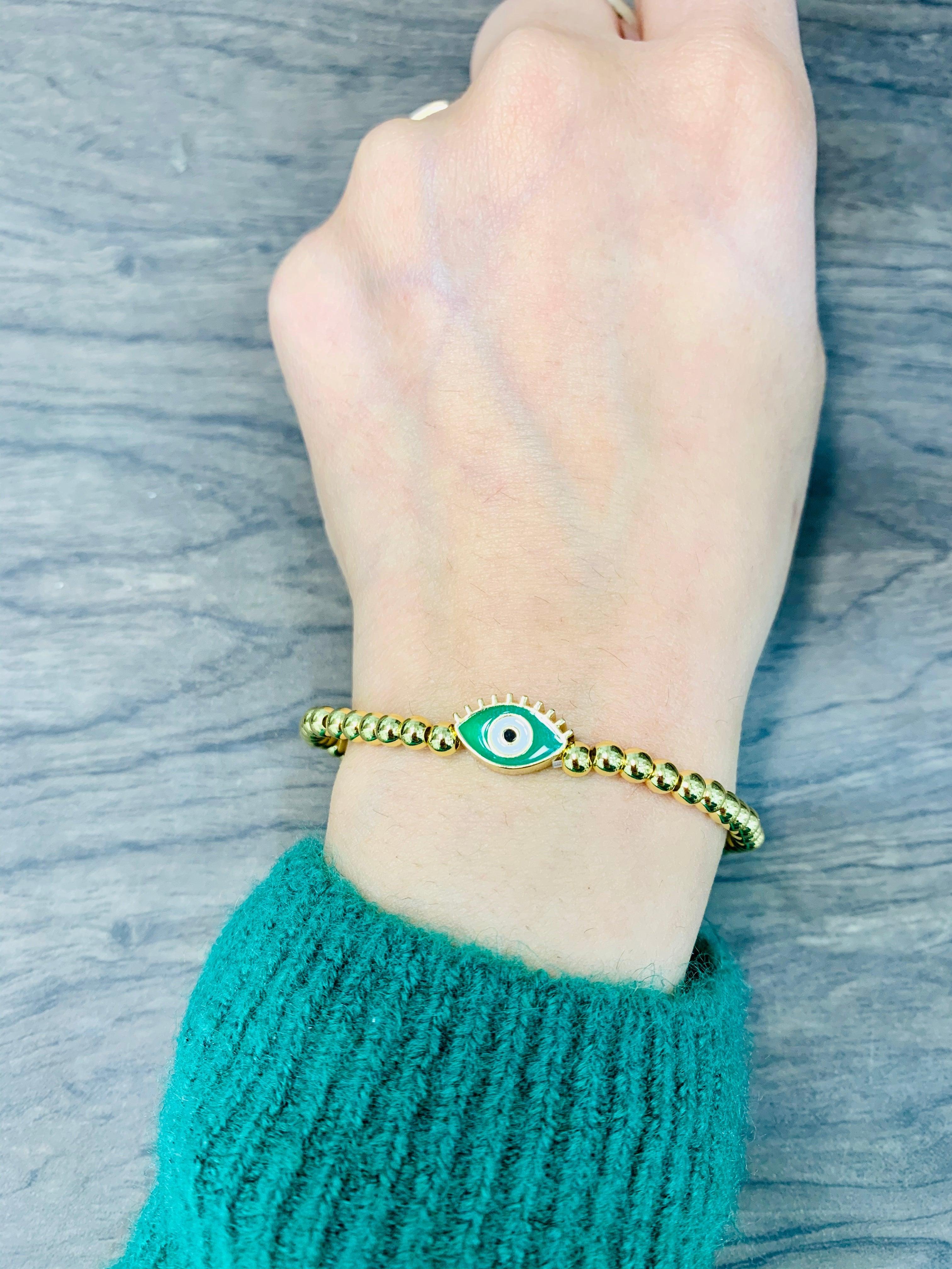 Gold Ball Evil Eye Bracelet - Zevar King