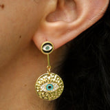 Golden Evil Eye Disc Earrings - Zevar King