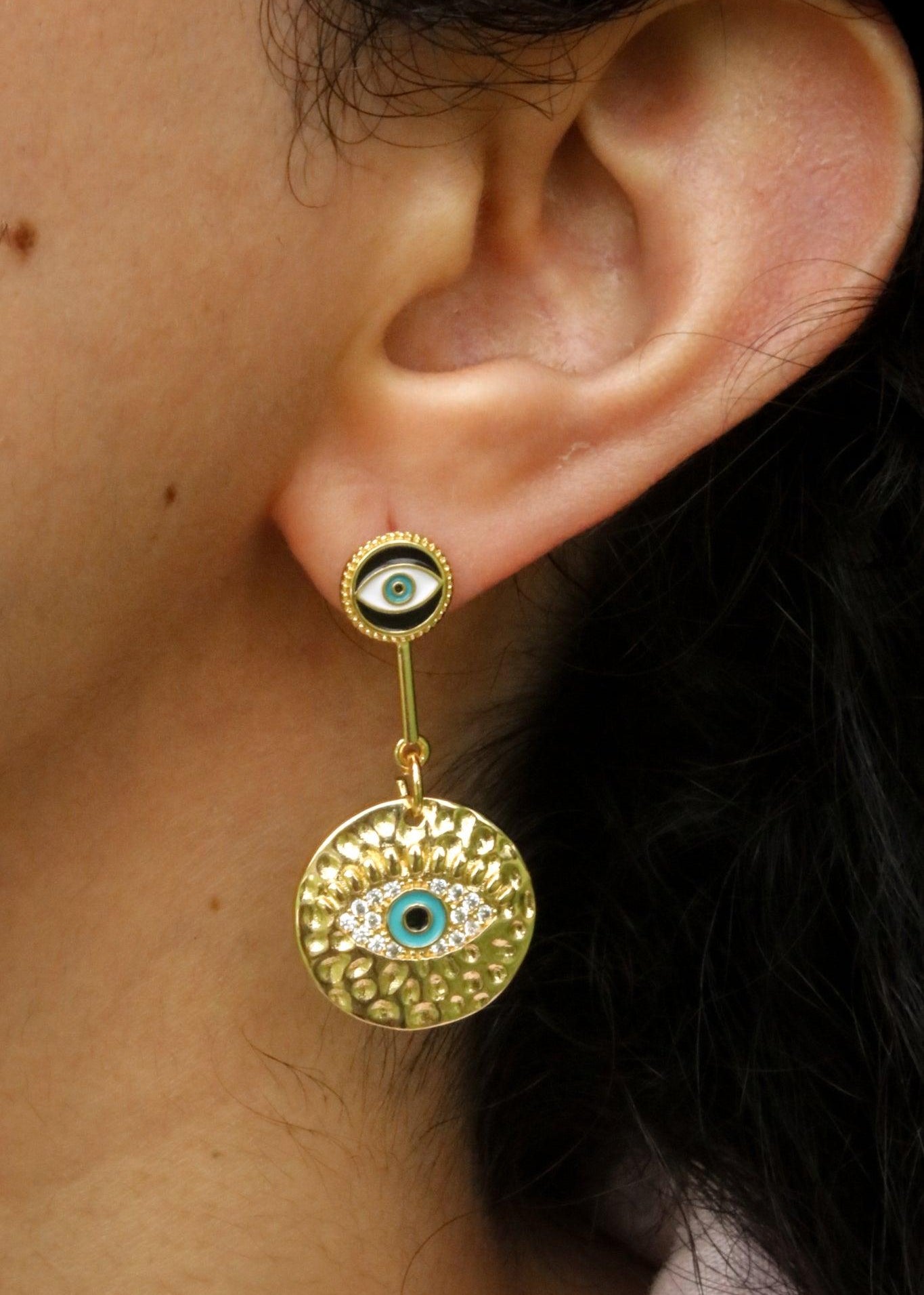 Golden Evil Eye Disc Earrings - Zevar King