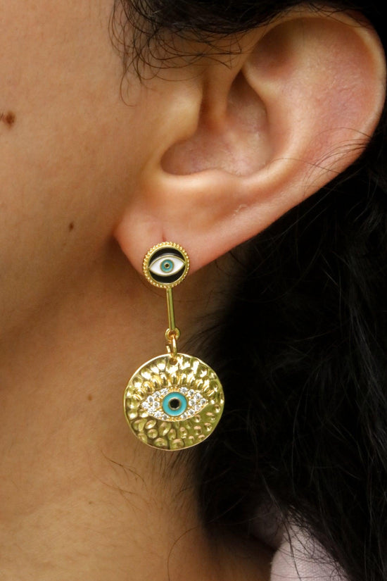 Golden Evil Eye Disc Earrings - Zevar King