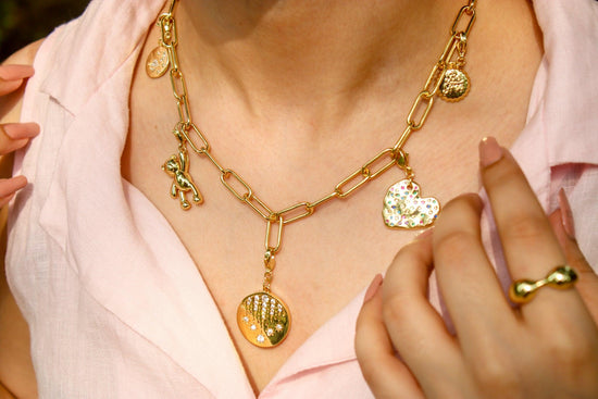 Load image into Gallery viewer, All Gold Charmed Necklace - Zevar King
