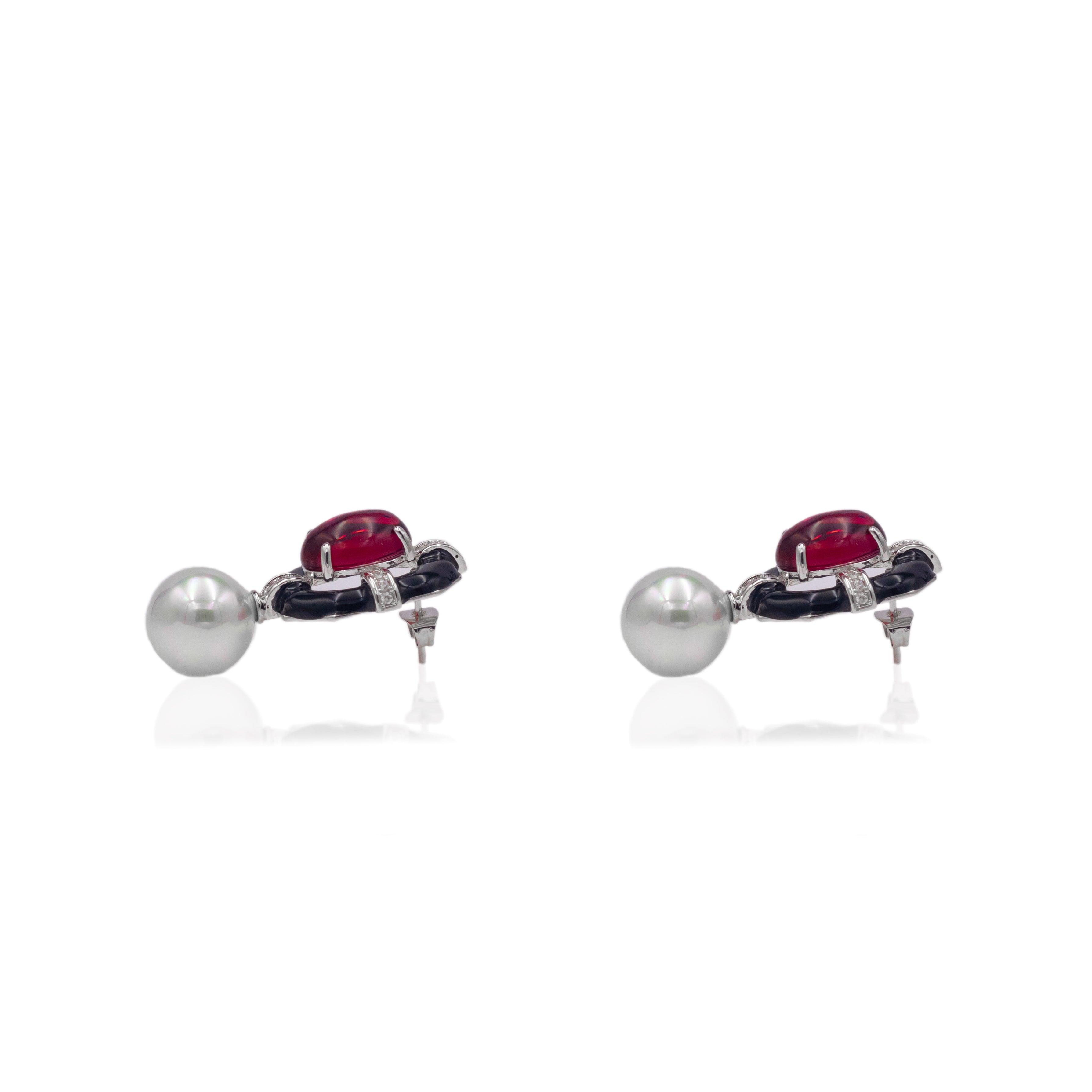 Black Enamel Geometric Ruby Studs - Zevar King