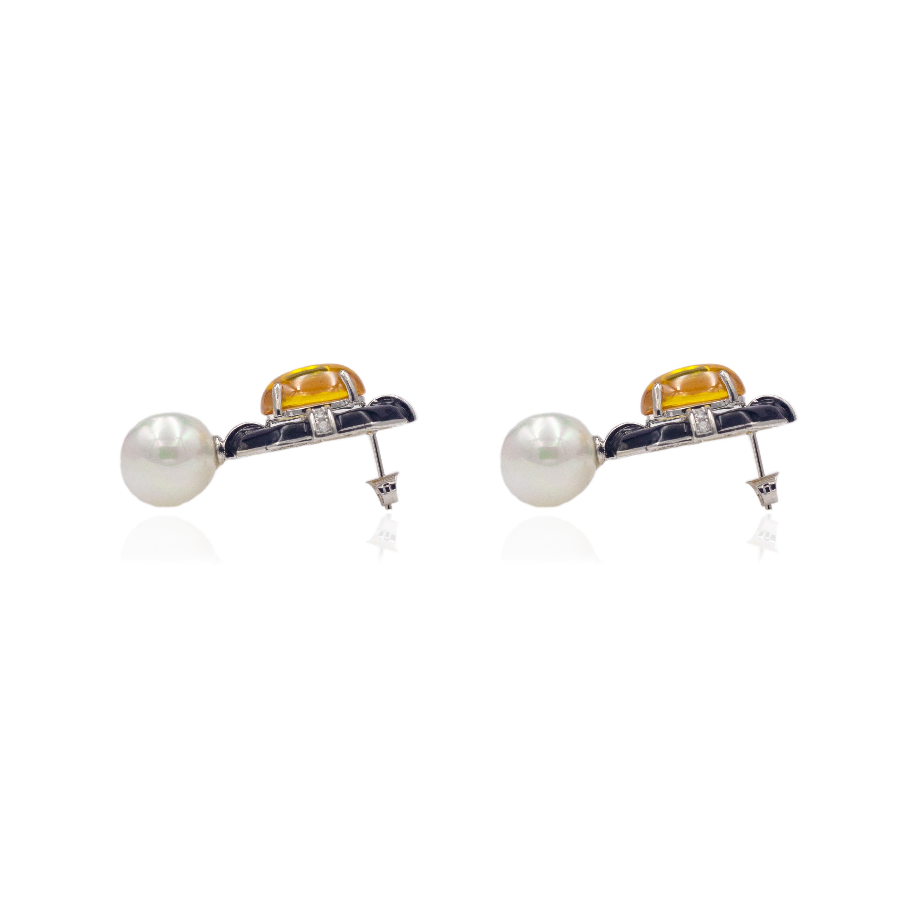 Black Enamel Geometric Yellow Topaz Studs - Zevar King