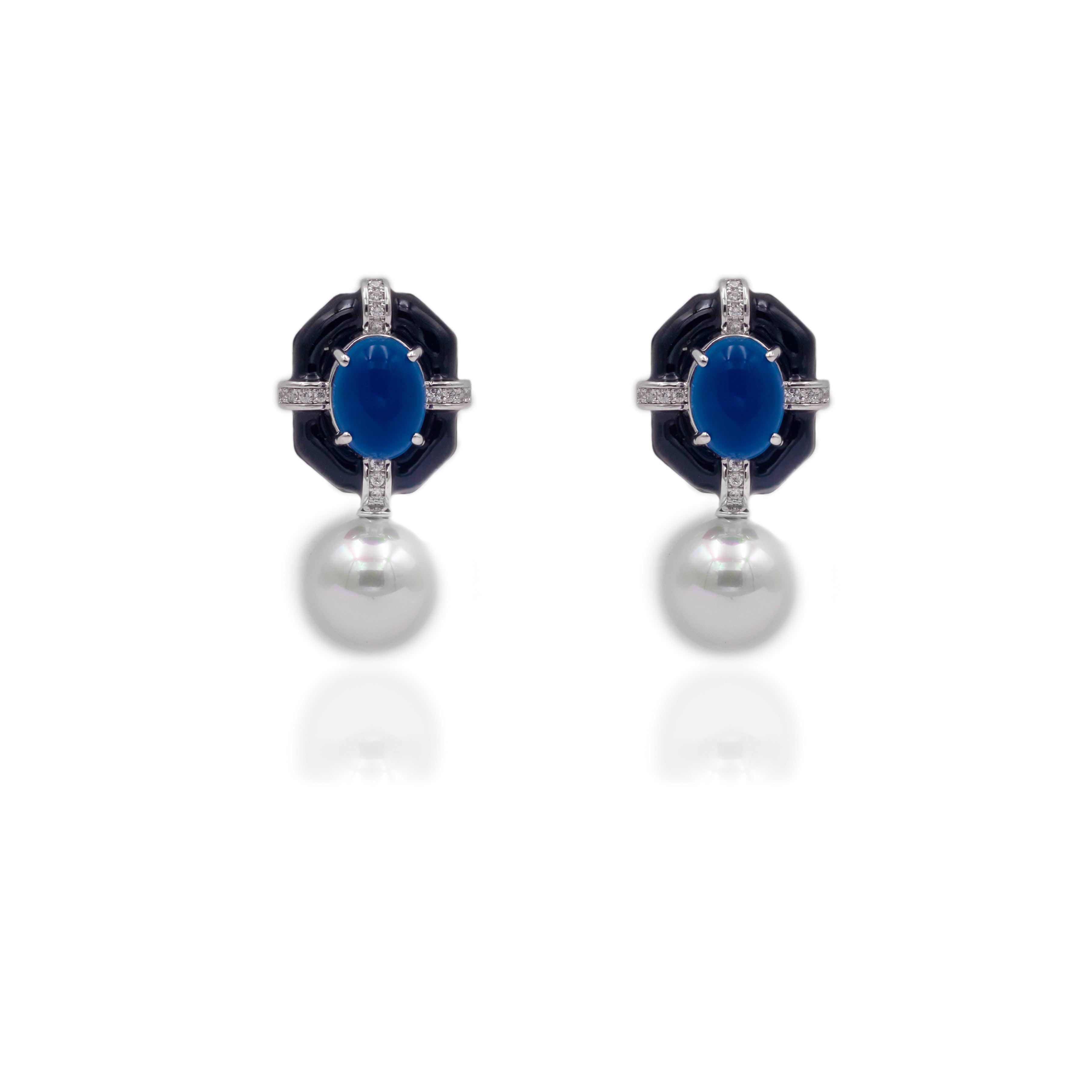 Black Enamel Geometric Indigo Blue Studs - Zevar King