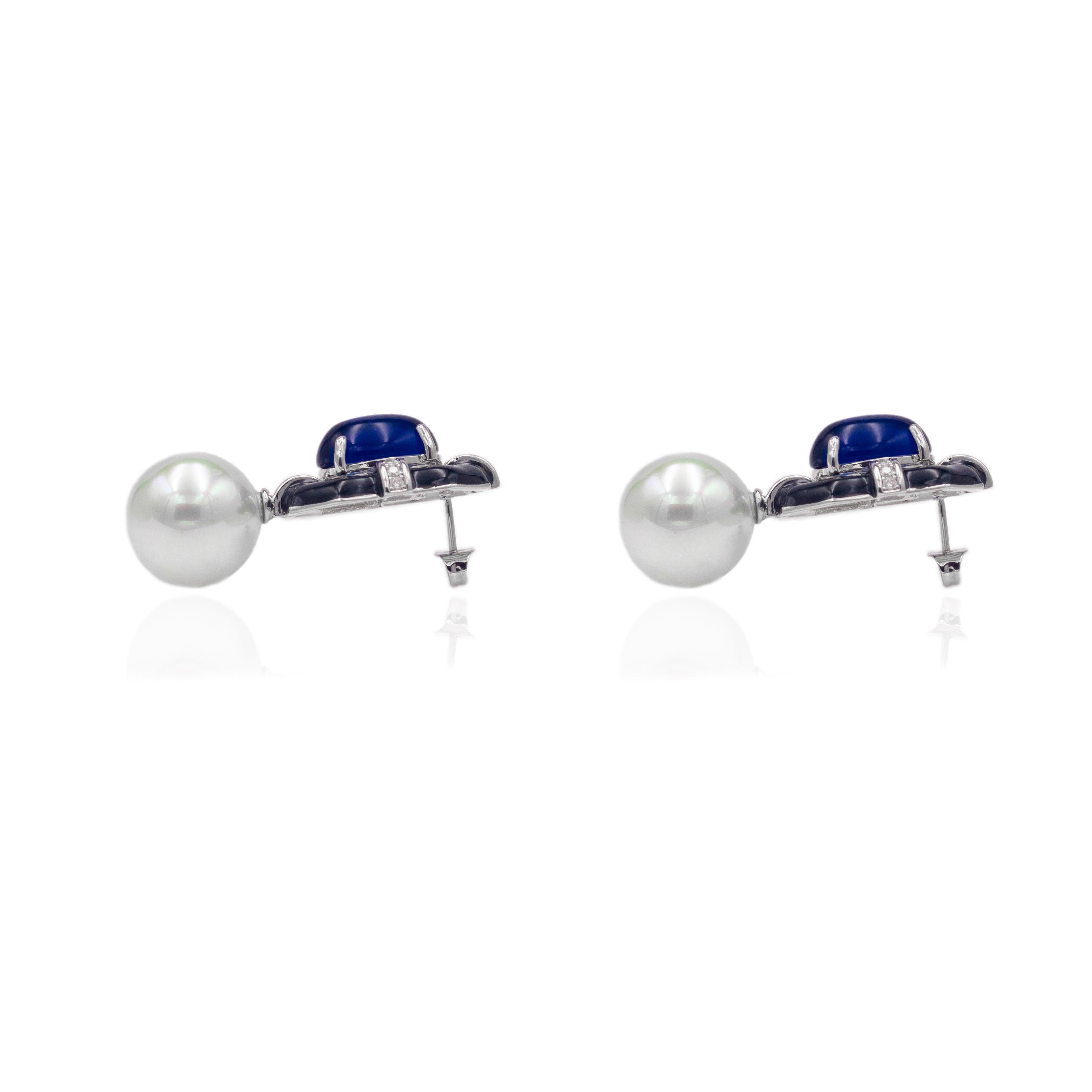 Black Enamel Geometric Indigo Blue Studs - Zevar King