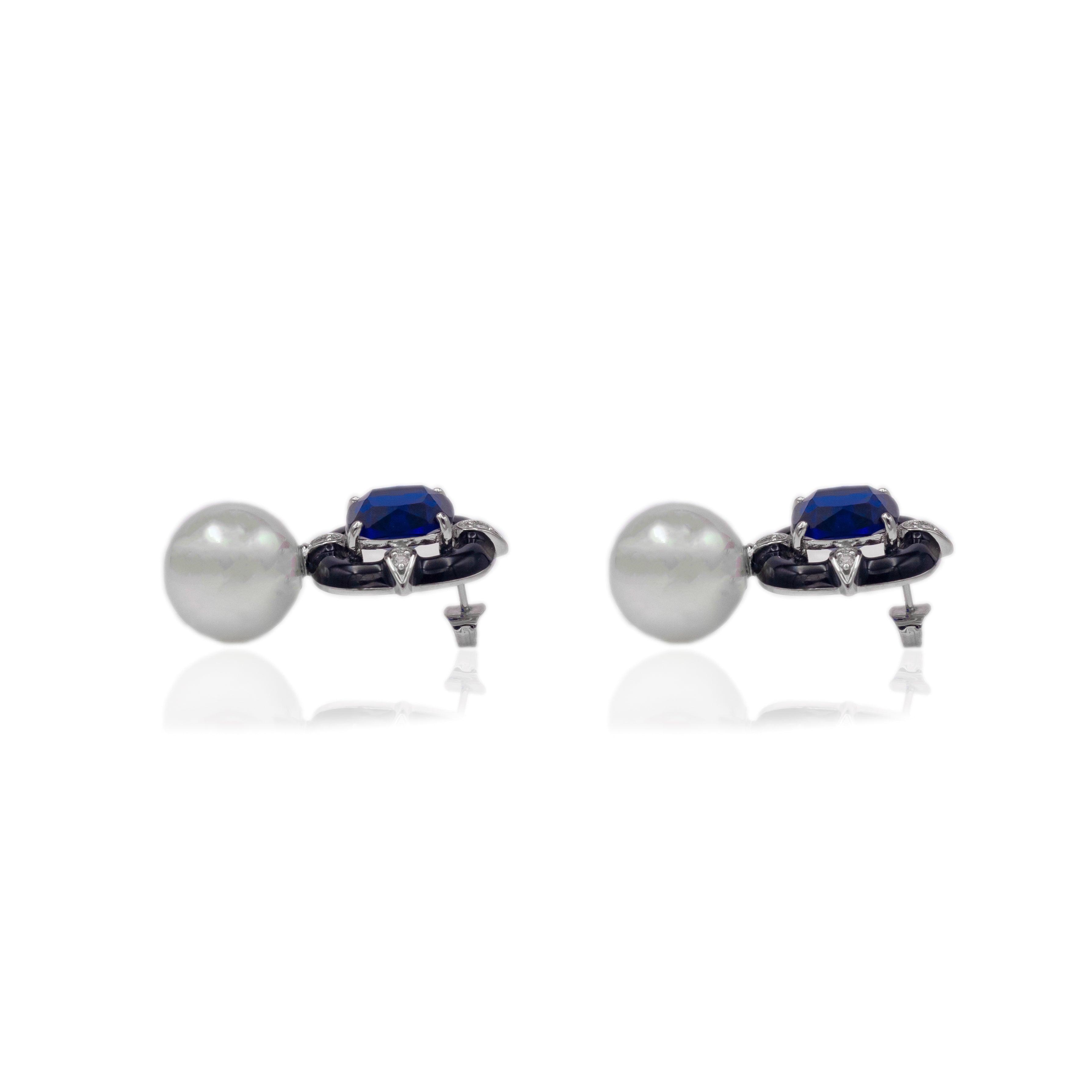 Black Enamel Square Shape Indigo Blue Studs - Zevar King