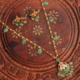 Afreen Chain Pendant Set (Green) - Zevar King