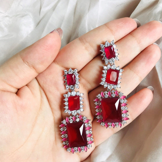 Ruby CZ American Diamond Earrings - Zevar King