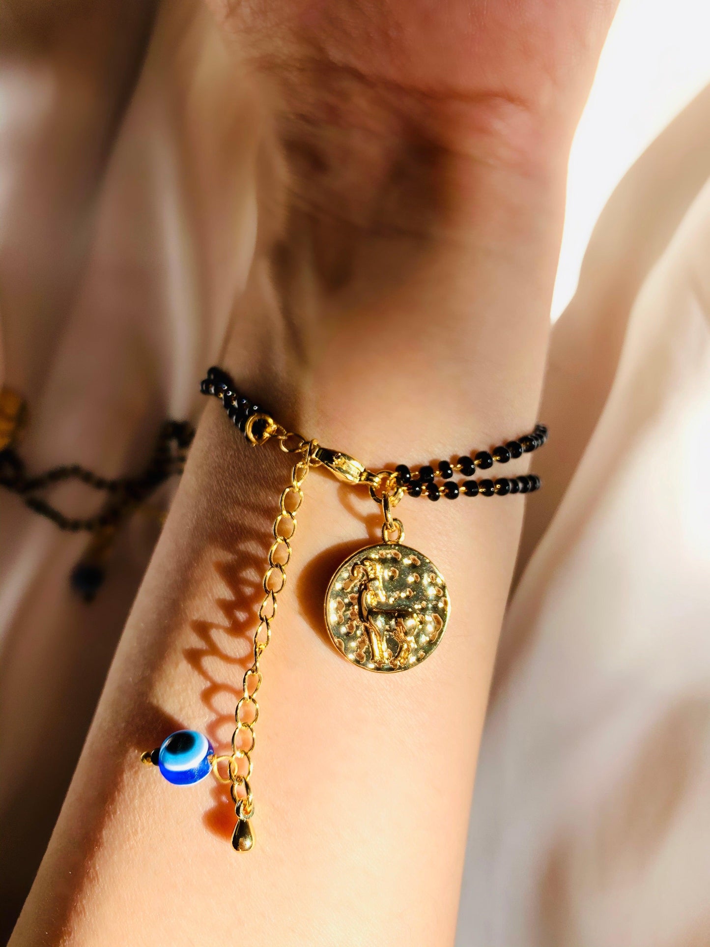 Zodiac Charm Black Beads Bracelet - Zevar King