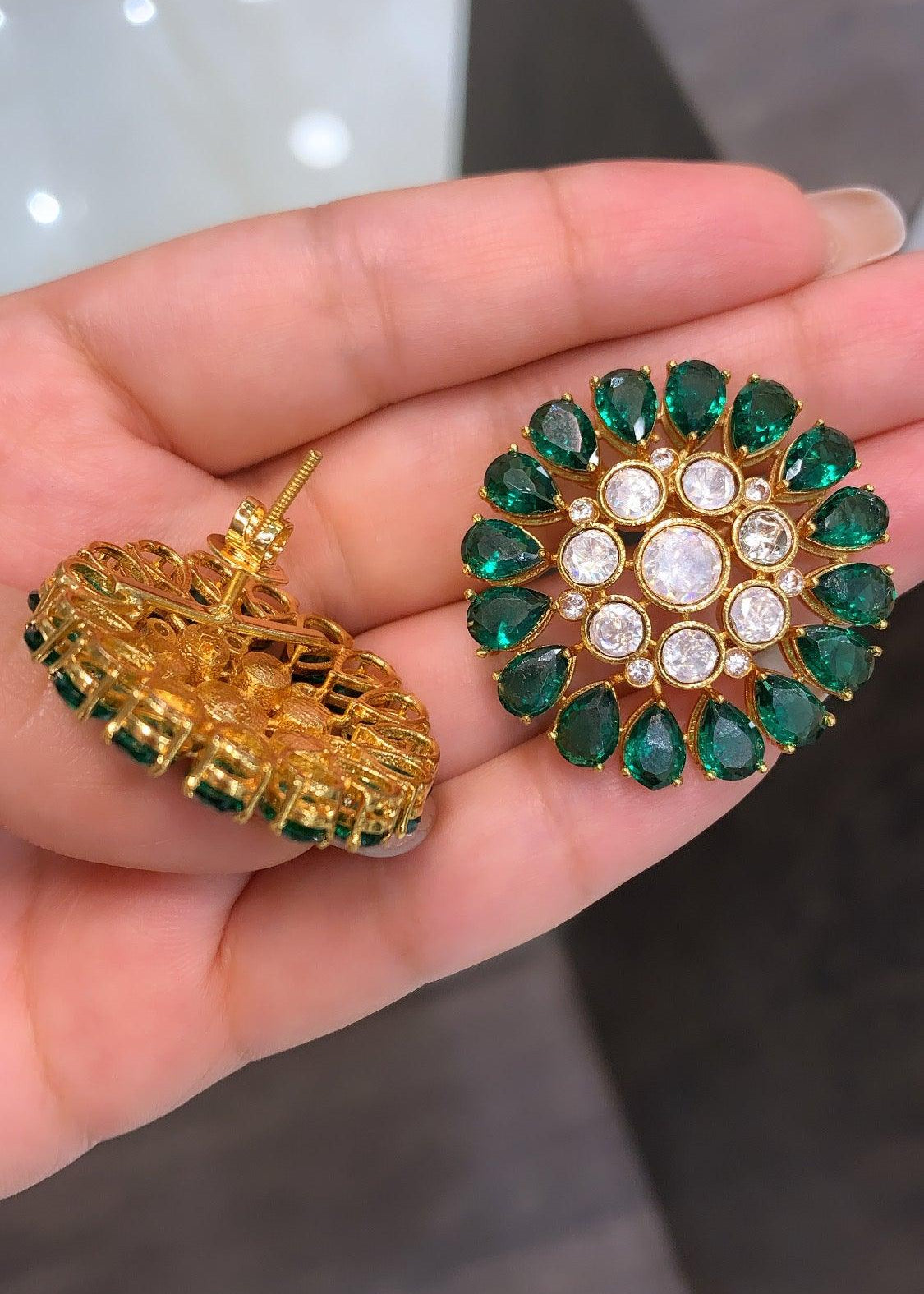 Inayat Stud Earrings (Emerald Green) - Zevar King