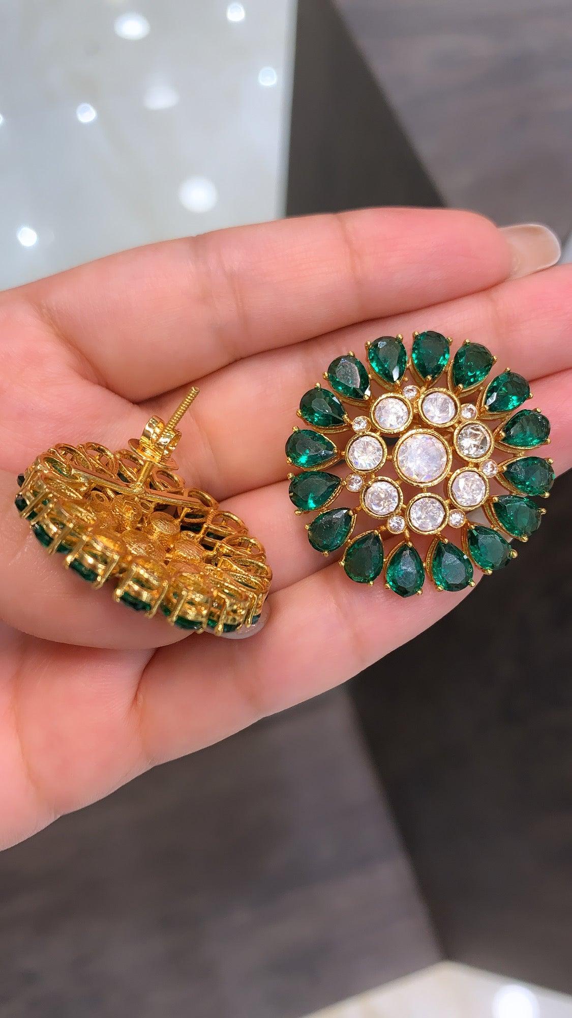 Inayat Stud Earrings (Emerald Green) - Main Image