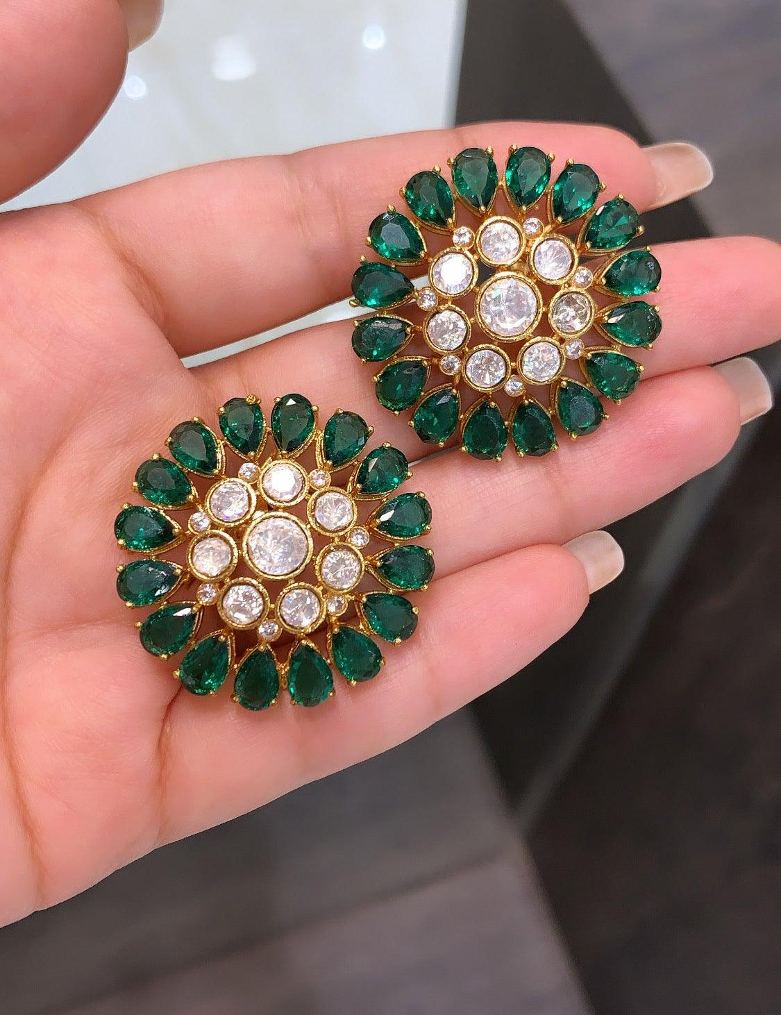 Inayat Stud Earrings (Emerald Green) - Zevar King
