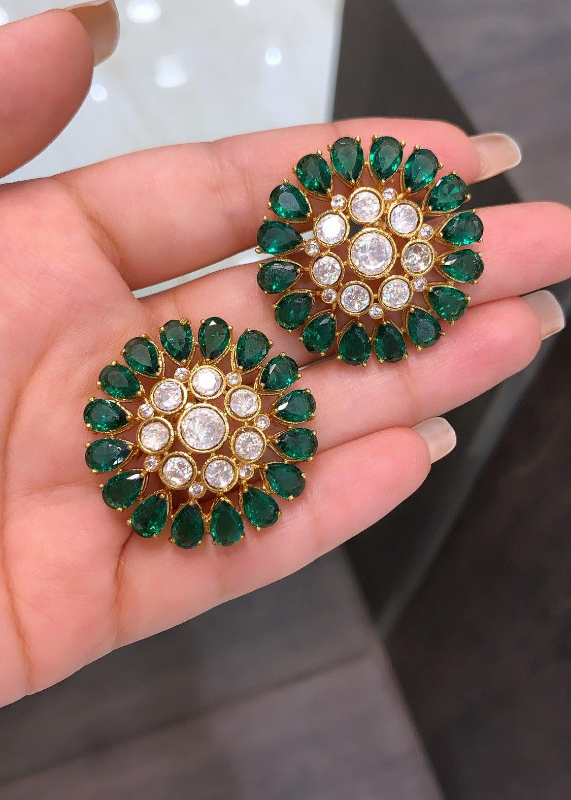 Inayat Stud Earrings (Emerald Green) - Zevar King
