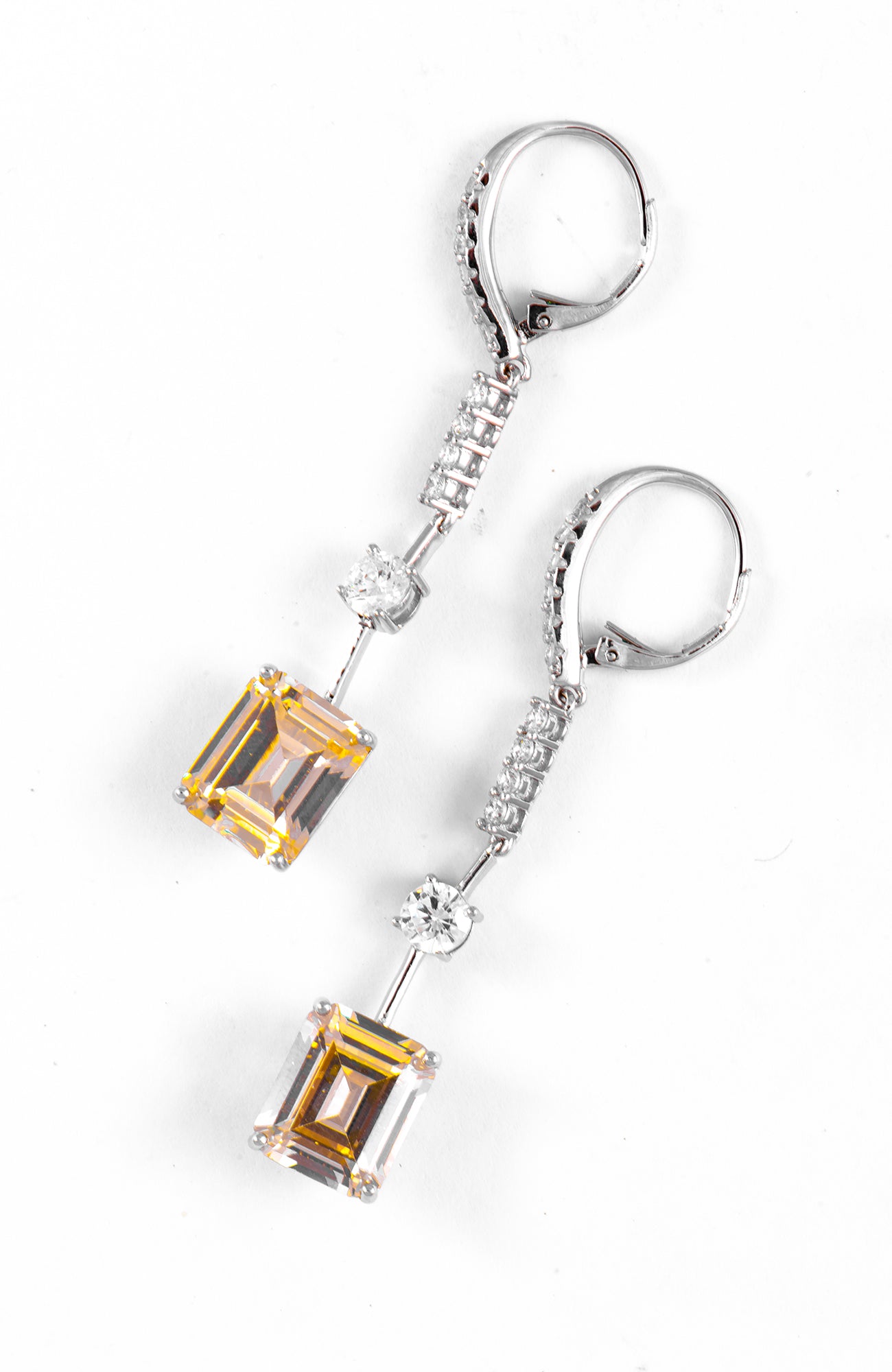 Margaret Emerald Cut Long Diamanté Earrings