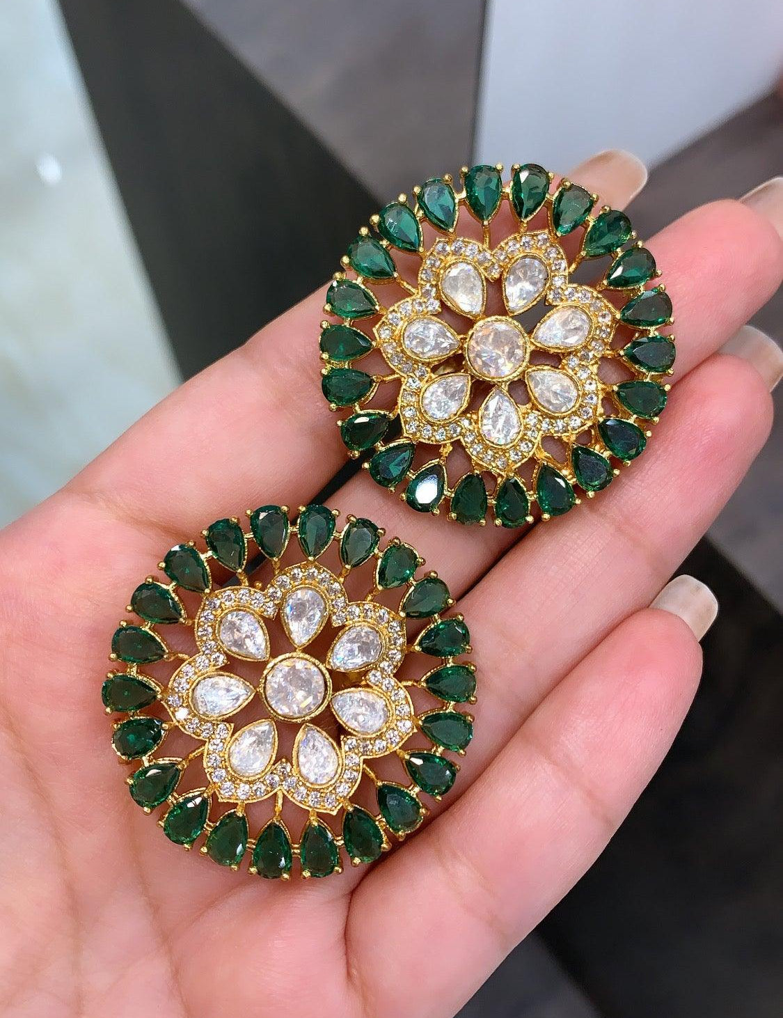 Saira Stud Earrings (Emerald Green) - Zevar King