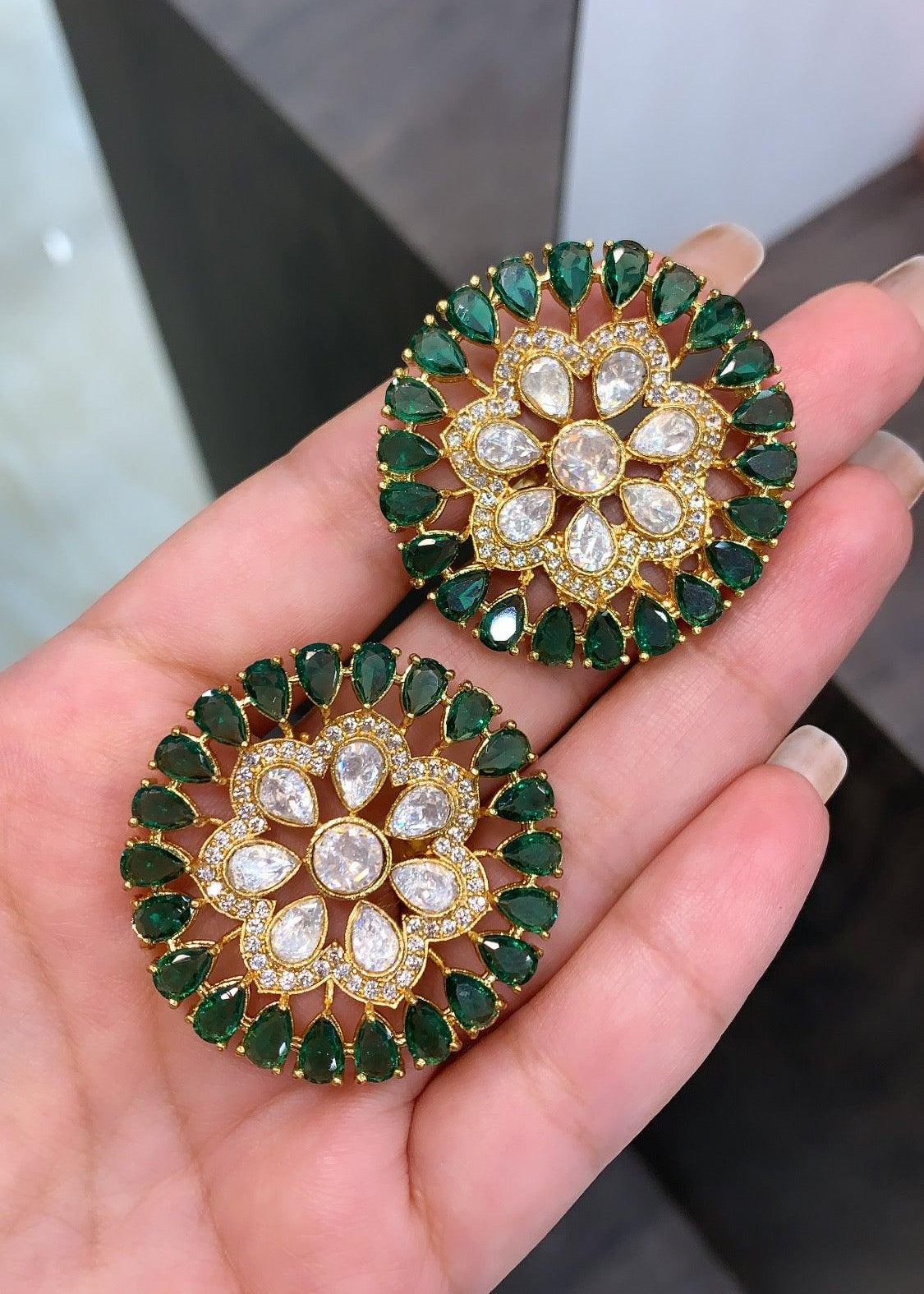 Saira Stud Earrings (Emerald Green) - Zevar King