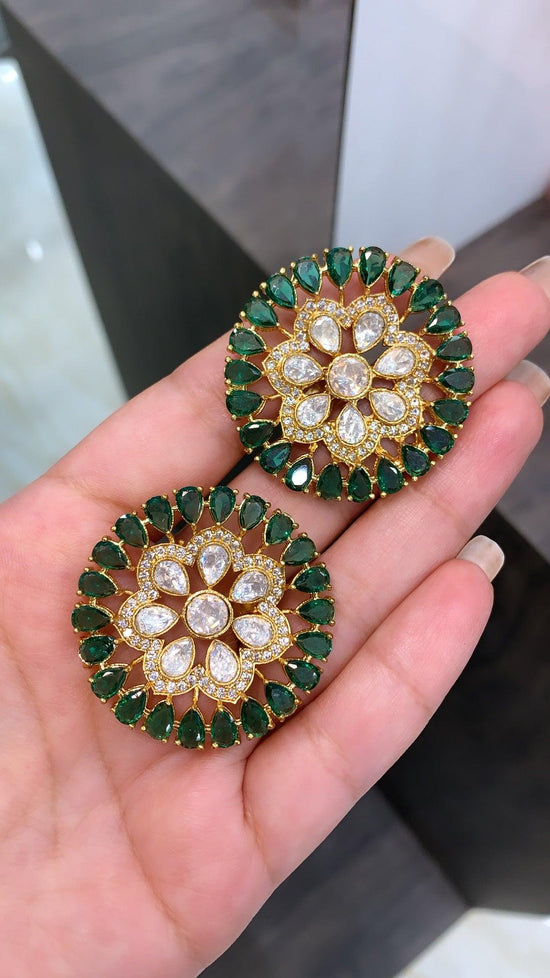 Saira Stud Earrings (Emerald Green) - Zevar King