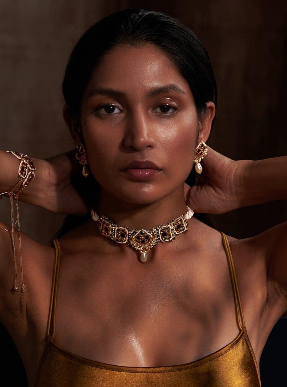 Diya Choker Set With Pearl Drop - Zevar King