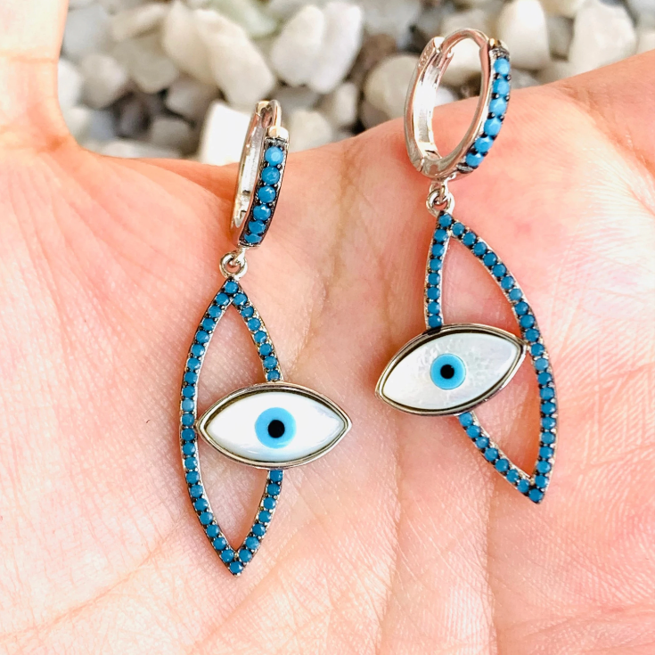 Evil Eye Earrings with Hanging Circle – Azalea Silver Jewelry