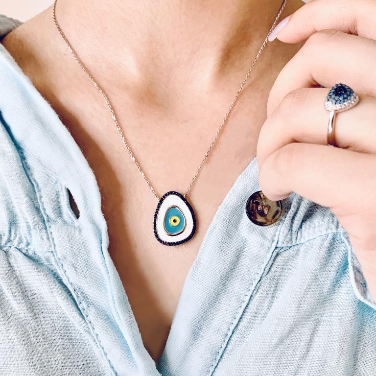 92.5 Silver Evil Eye Necklace - Zevar King