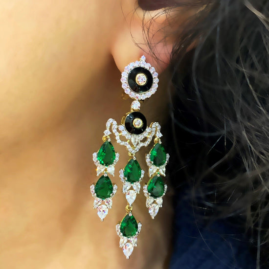 Nur Jahan Green Onyx Earrings - Zevar King