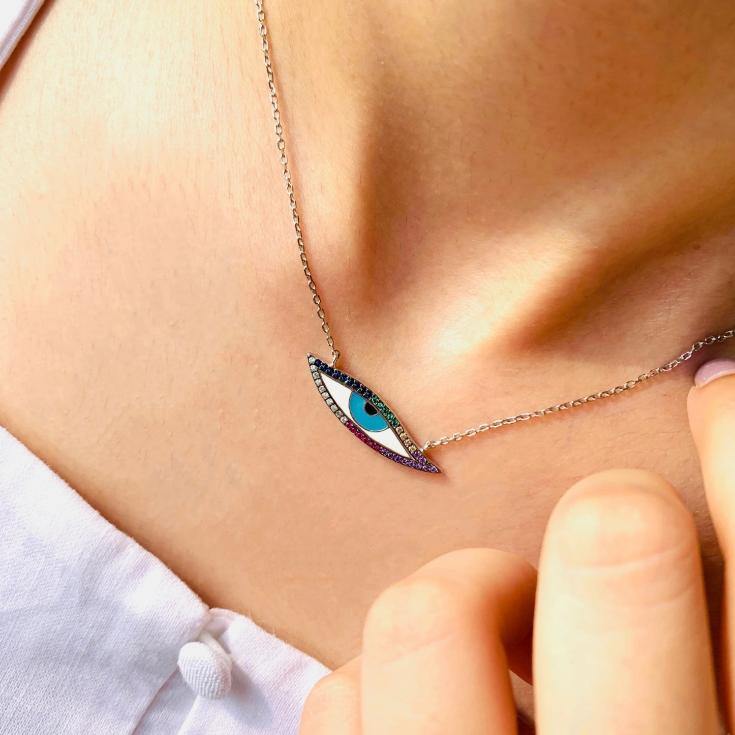 92.5 Silver Evil Eye Necklace - Zevar King