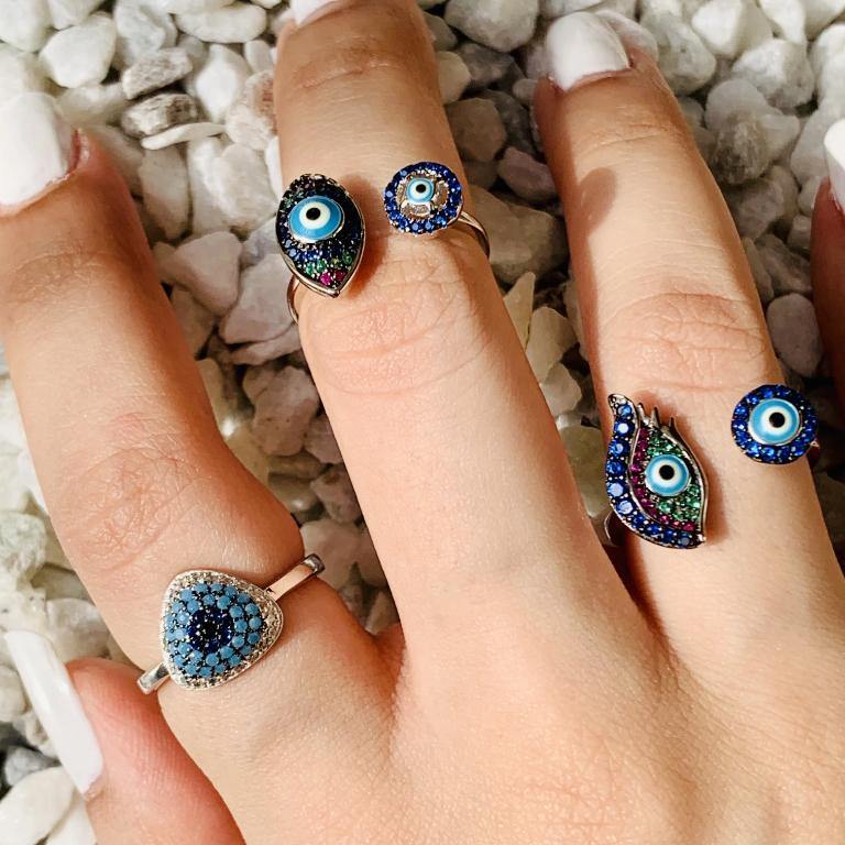 92.5 Silver Evil Eye Rings - Zevar King