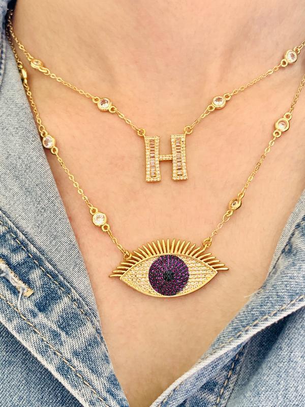 Evil Eye & Initial Necklace Stack Duo - Zevar King